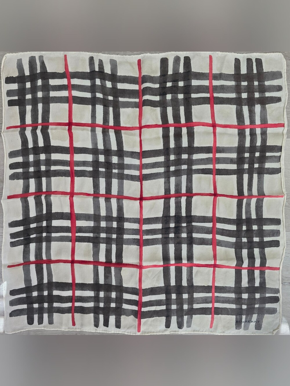 Burberry Cream Scarf with Black and Red Plaid
